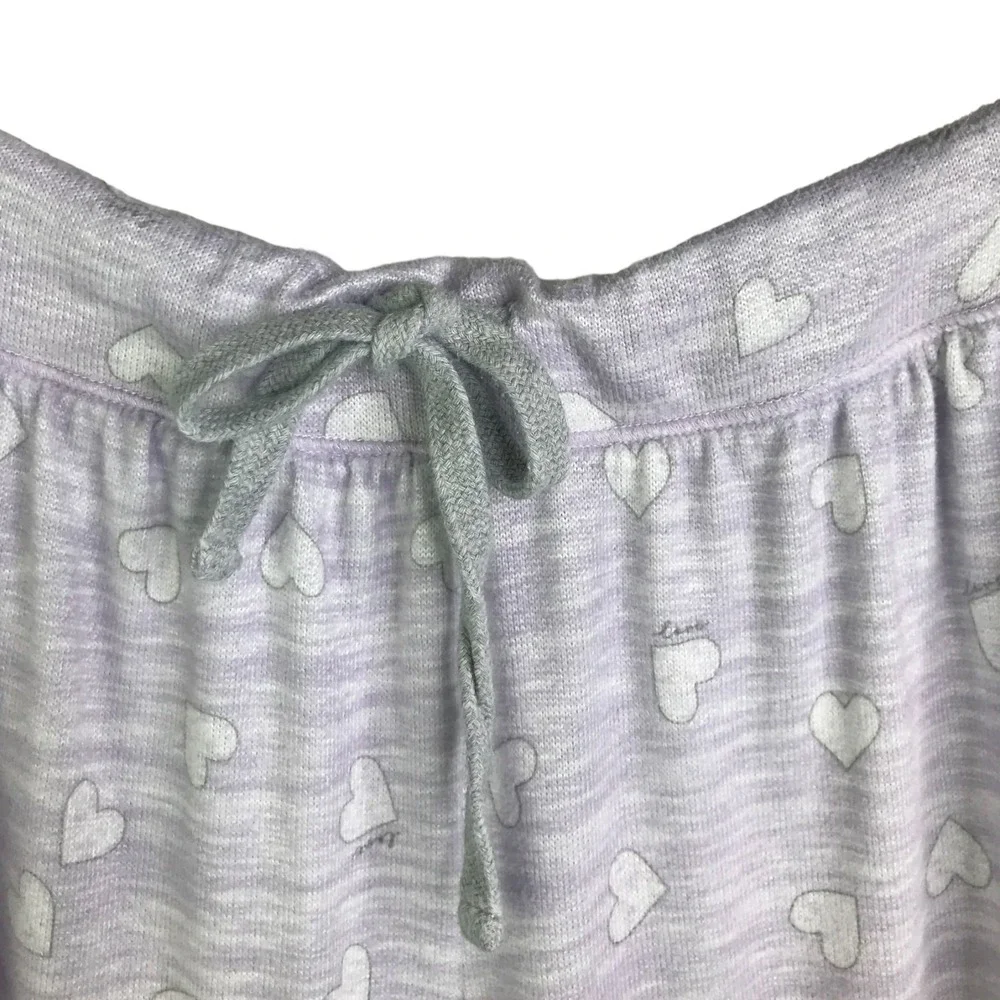 Splendid Womens M Pajama Set Gray‎ Heart Print Long Sleeve Jogger Lounge Sleep